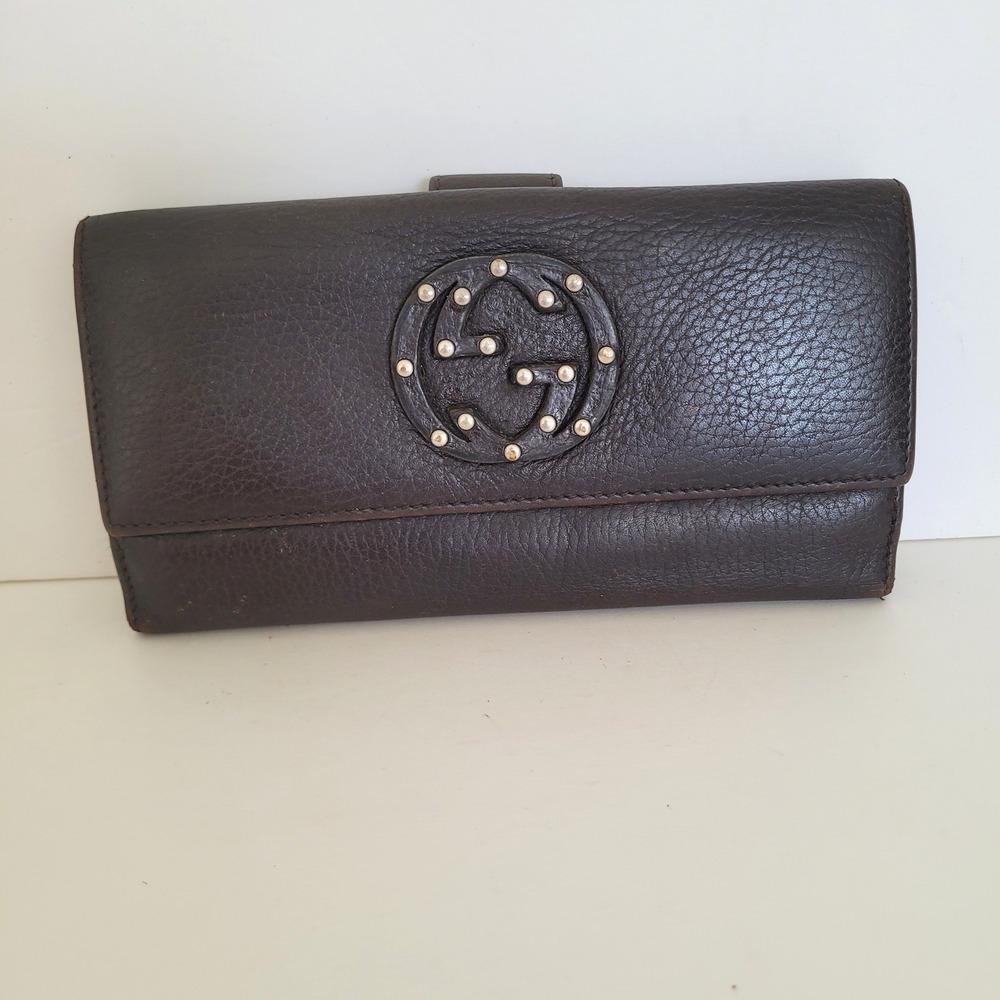 Gucci Interlocking G Studded Continental Wallet Brown Leather 231843-2149